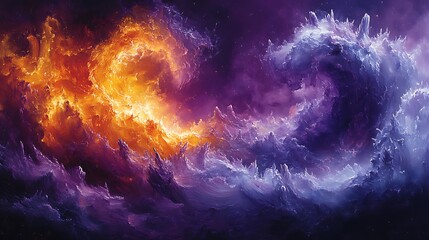 Wall Mural - Cosmic collision of fiery and icy nebulae.