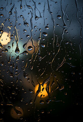 Wall Mural - rain drops on a window with a street light in the background