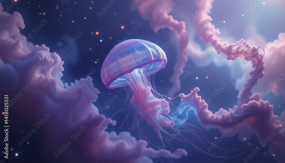 Iridescent nebula filaments form jellyfish shapes in space, displaying ...