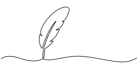 Fototapete - Continuous Line Drawing of Feather Icon. Hand Drawn Symbol Vector Illustration. Bird feather continuous one line drawing of feather isolated outline flat, Bird feather minimalist on white background.