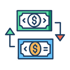 Poster - Currency Notes with Arrows Icon Representing International Currency Exchange and Financial Flow