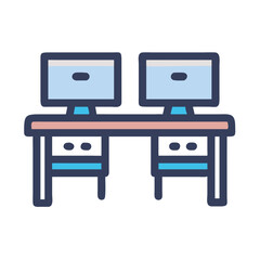 Fototapete - Dual Monitor Desk Icon Representing Gaming Setup and Multi-Screen Experience