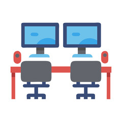 Fototapete - Dual Monitor Desk Icon Representing Gaming Setup and Multi-Screen Experience