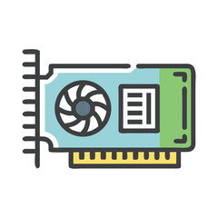 Fototapete - Graphics Card with Chip Icon Representing Video Processing and GPU Rendering Technology
