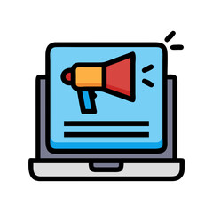 Poster - Laptop with Megaphone Icon Representing Digital Marketing and Online Promotion