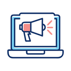 Poster - Laptop with Megaphone Icon Representing Digital Marketing and Online Promotion