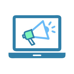 Poster - Laptop with Megaphone Icon Representing Digital Marketing and Online Promotion