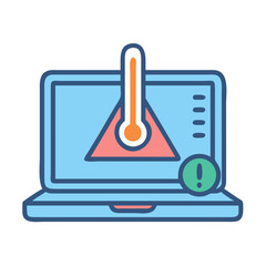 Aufkleber - Laptop with Warning and Thermometer Icon Representing Overheating Alert and Thermal Risk