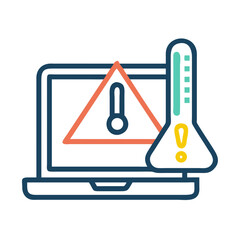 Aufkleber - Laptop with Warning and Thermometer Icon Representing Overheating Alert and Thermal Risk
