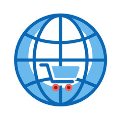 Poster - Shopping Cart on Globe Icon Representing Global E-Commerce and Worldwide Online Trade