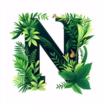 Leaves font English capital letters alphabet with tropical green decorative foliage isometric vector illustration. Type lettering eco greenery exotic leaf colorful bio design learning reading writing