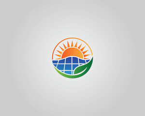 Poster - Solar panel with sun and leaf logo design vector template.