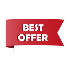 Poster - Best offer ribbon. Discount message shape. Sales banner vector. Red promotion tag.