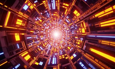 Poster - Exploring a vibrant tunnel of lights and patterns showcasing a futuristic digital landscape