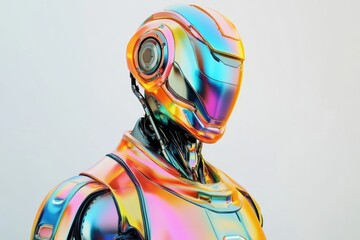 Poster - Colorful futuristic robot showcases sleek design and advanced technology in modern exhibit