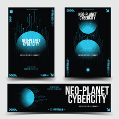 Wall Mural - y2k 2000s scifi cyberpunk retro-futuristic layout template set dashboard for ux-ui application, 2d v