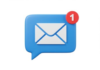 Poster - Blue speech bubble with envelope and red notification circle one isolated on white background