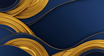 Poster - golden waves on navy blue abstract background for elegant design projects