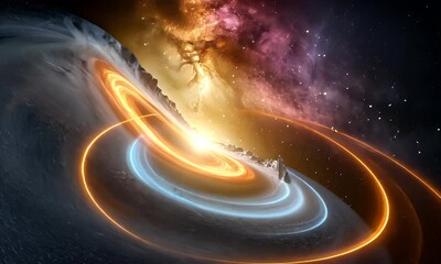 Wall Mural - Fiery rings on alien planet with stars  
