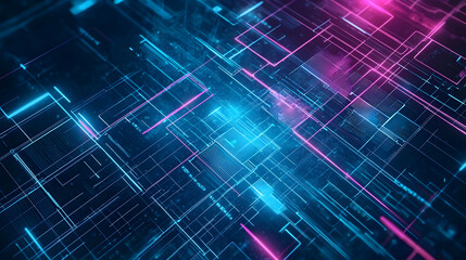 Poster - Abstract Futuristic Circuit Board Design With Neon Colors