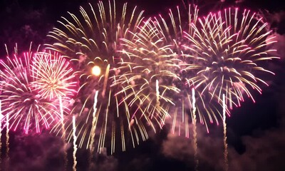 bright fireworks exploding in night sky celebration
