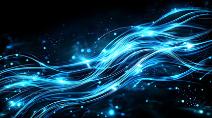 Poster - Abstract Blue Glowing Lines On Dark Background