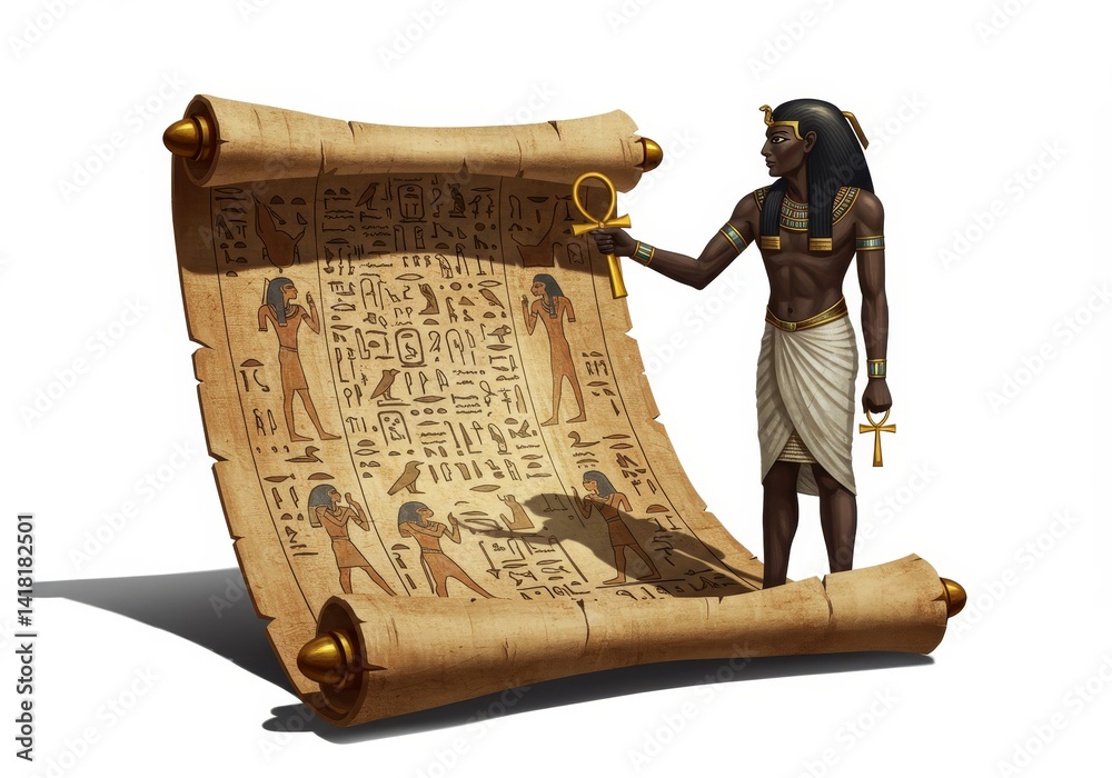Ancient Egyptian Scroll and Ankh - A black man dressed as an ancient
