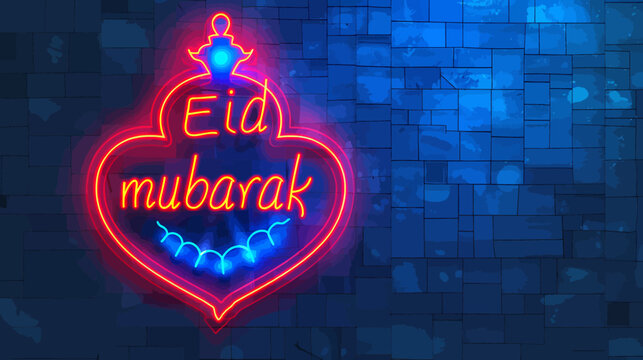 Eid mubarak sign on blue background.