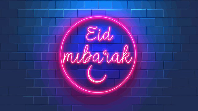 Eid mubarak sign on blue background.