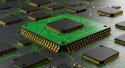 Poster - Detailed Microchip on Circuit Board - Futuristic Technology Design for Digital Innovation