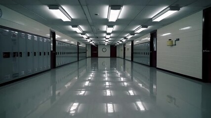 Poster - Silent School Hallway with Simple Design and Bright Lighting