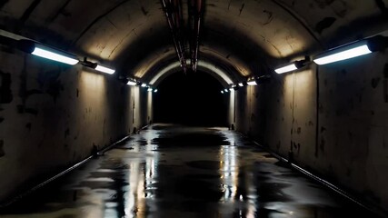 Poster - Eerie Tunnel with Shadows and Reflections in an Abandoned Corridor