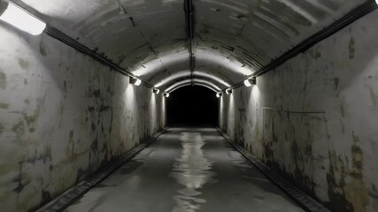 Poster - Mysterious Dimly Lit Tunnel with Reflections on Wet Floor
