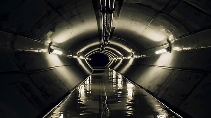 Poster - Mysterious Dim Tunnel with Reflective Surface and Soft Lighting
