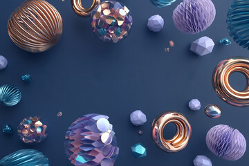 Aufkleber - Abstract image of rose gold and pastel blue geometric shapes on a dark blue background, creating a modern and elegant design, ideal for showcasing products or as a stylish backdrop