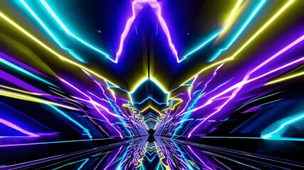 Poster - Vibrant Neon Tunnel Illusion with Dynamic Light Patterns
