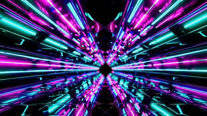 Poster - Vibrant Neon Tunnel Journey Through Dynamic Light Patterns