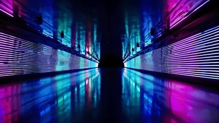 Poster - Hypnotic Neon Tunnel with Vibrant Colors and Reflections