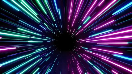Poster - Vivid Neon Tunnel Journey Through Colorful Light Stream Effects