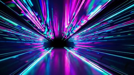 Poster - Vibrant Neon Tunnel Journey Through Colorful Light Trails