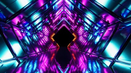 Poster - Vibrant Neon Tunnel with Futuristic Lights in a Dark Space
