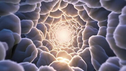 Poster - Golden Cloud Tunnel with Soft Light and Dreamy Atmosphere