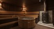 © Nima - Wooden Sauna Relaxation with Hot Tub - Luxurious sauna experience, featuring a wooden hot tub, relaxation, warmth, tranquility, and rejuvenation