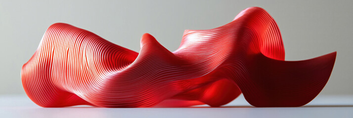 Poster - abstract red sculpture with flowing curves and intricate lines showcasing modern design and artistic