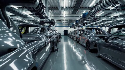 Poster - Robotic Precision Assembly Line of Automobiles in Modern Factory