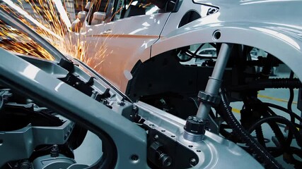 Poster - Futuristic Car Assembly Line with Enhanced Lighting Technology