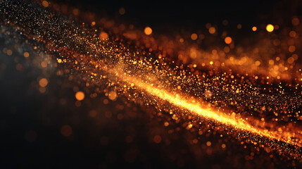 Aufkleber - Abstract image of golden and orange glitter particles, creating a sparkling, flowing effect on dark background, symbolizing luxury, celebration, or magic
