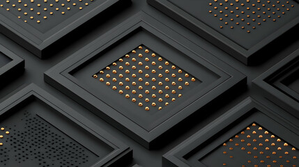 Fototapete - Abstract gold geometric pattern on black background.  Luxury, modern design concept. Perfect for backgrounds, websites, or presentations.