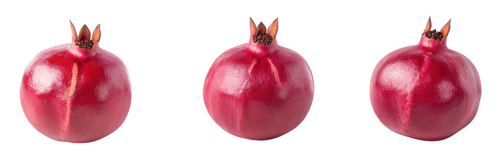 Poster - Pomegranates arranged in a row showcasing vibrant red color and glossy texture, highlighting natural beauty and freshness, isolated on transparent background