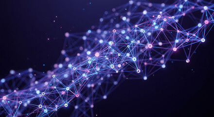 Poster - Luminous Network Nodes Connecting Abstract Polygonal Structure for Technology Backgrounds